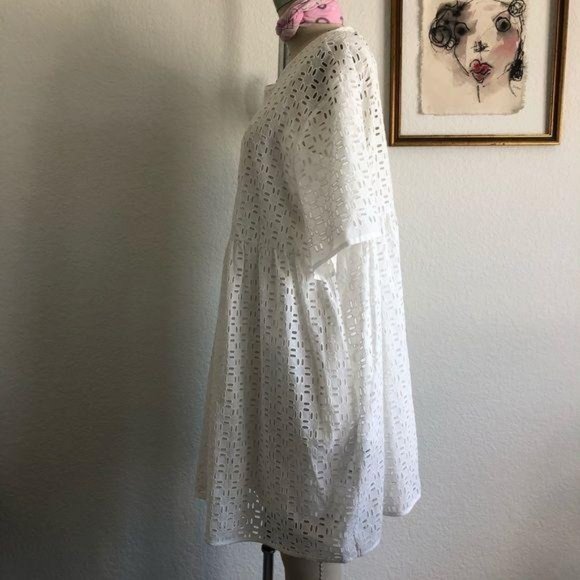 AVN Cotton Eyelet Tent Dress Tessuto Abito Arricci - Picture 4 of 7